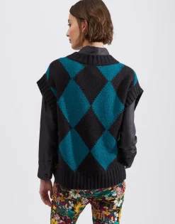 Argyle GiletBlack / Green in Wool