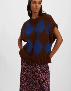 Argyle GiletBordeaux/Blue in Wool