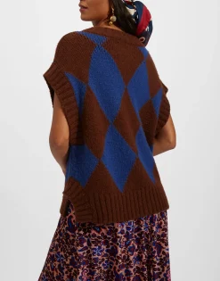 Argyle GiletBordeaux/Blue in Wool