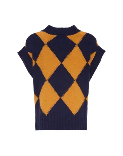 Argyle GiletNavy & Yellow in Wool