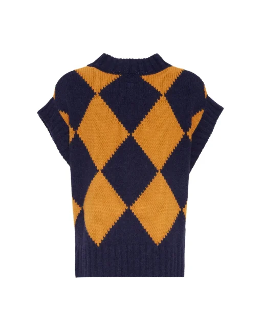 Argyle GiletNavy & Yellow in Wool