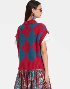 Argyle GiletRed & Blue in Wool