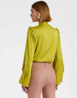 Ascot ShirtAcid Green in Stretch Satin