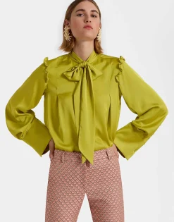 Ascot ShirtAcid Green in Stretch Satin