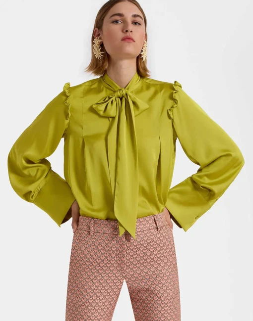 Ascot ShirtAcid Green in Stretch Satin