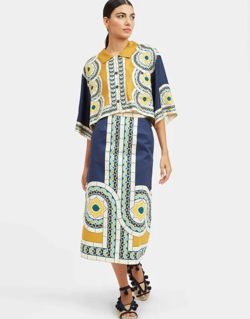 Baia SkirtMudejar Placée Blue in Flat Cotton Stretch