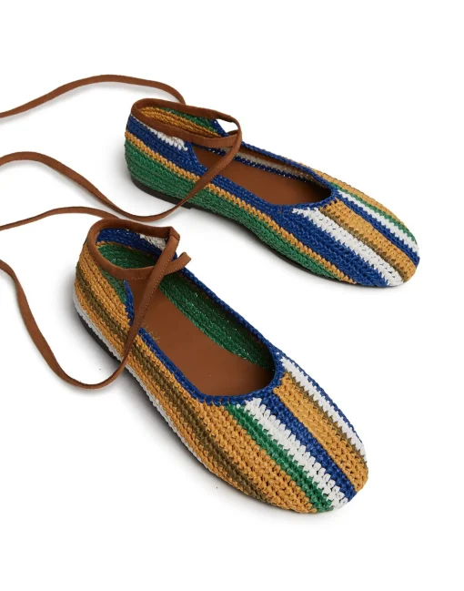 Ballerina FlatsMulticolor Blu in Raffia