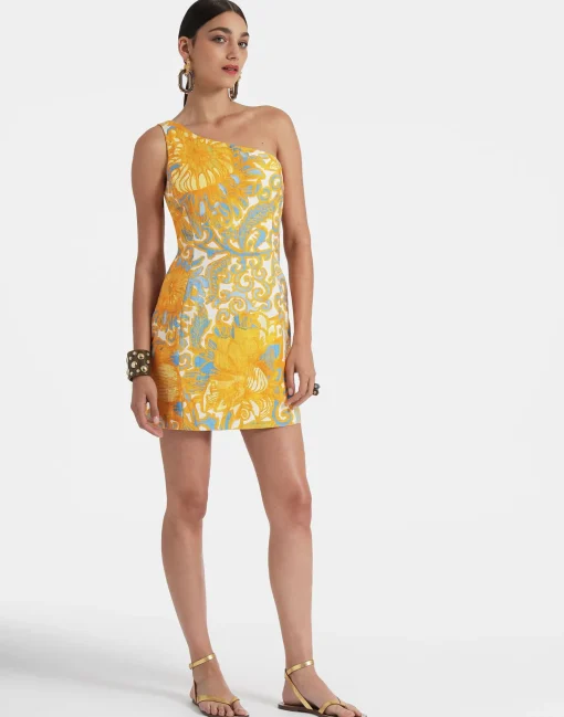 Bold Shoulder Mini DressAnemone Orange in Shot Cotton
