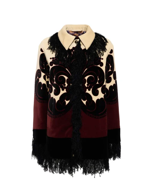 Bonanza JacketCorsini Placée Cream in Cotton Velvet With Fringes