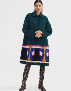 Boxy Coat IntarsiaDark Green in Wool