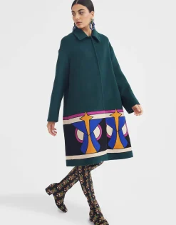 Boxy Coat IntarsiaDark Green in Wool