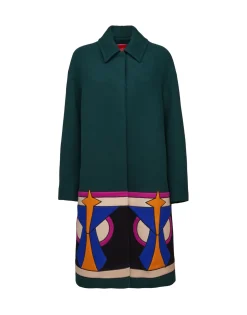 Boxy Coat IntarsiaDark Green in Wool