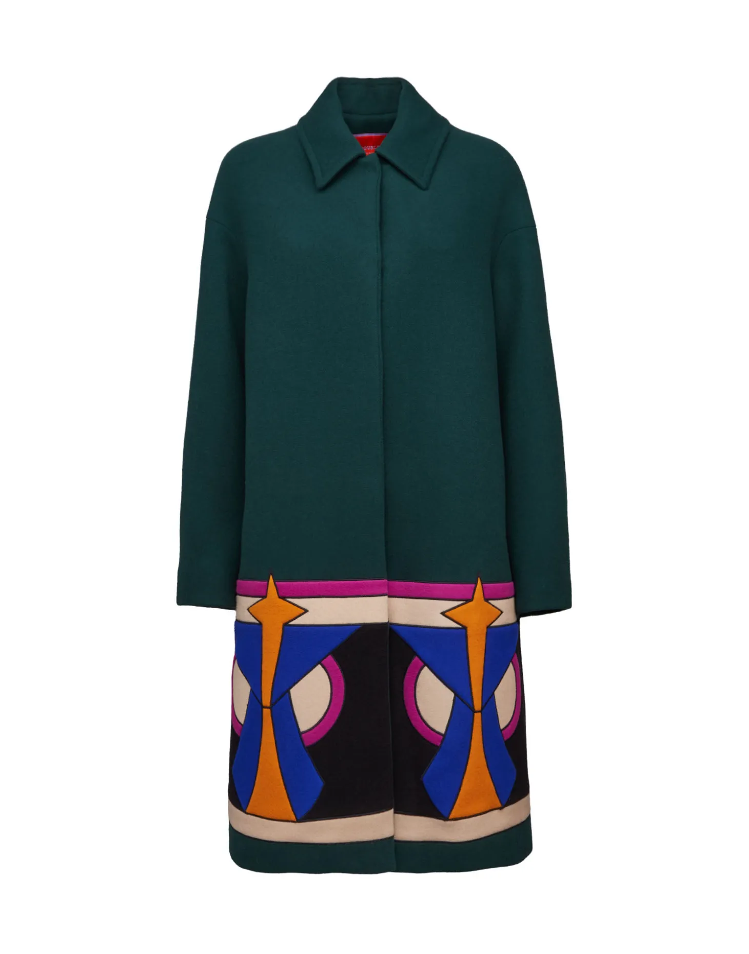 Boxy Coat IntarsiaDark Green in Wool