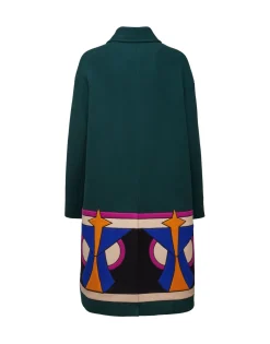 Boxy Coat IntarsiaDark Green in Wool