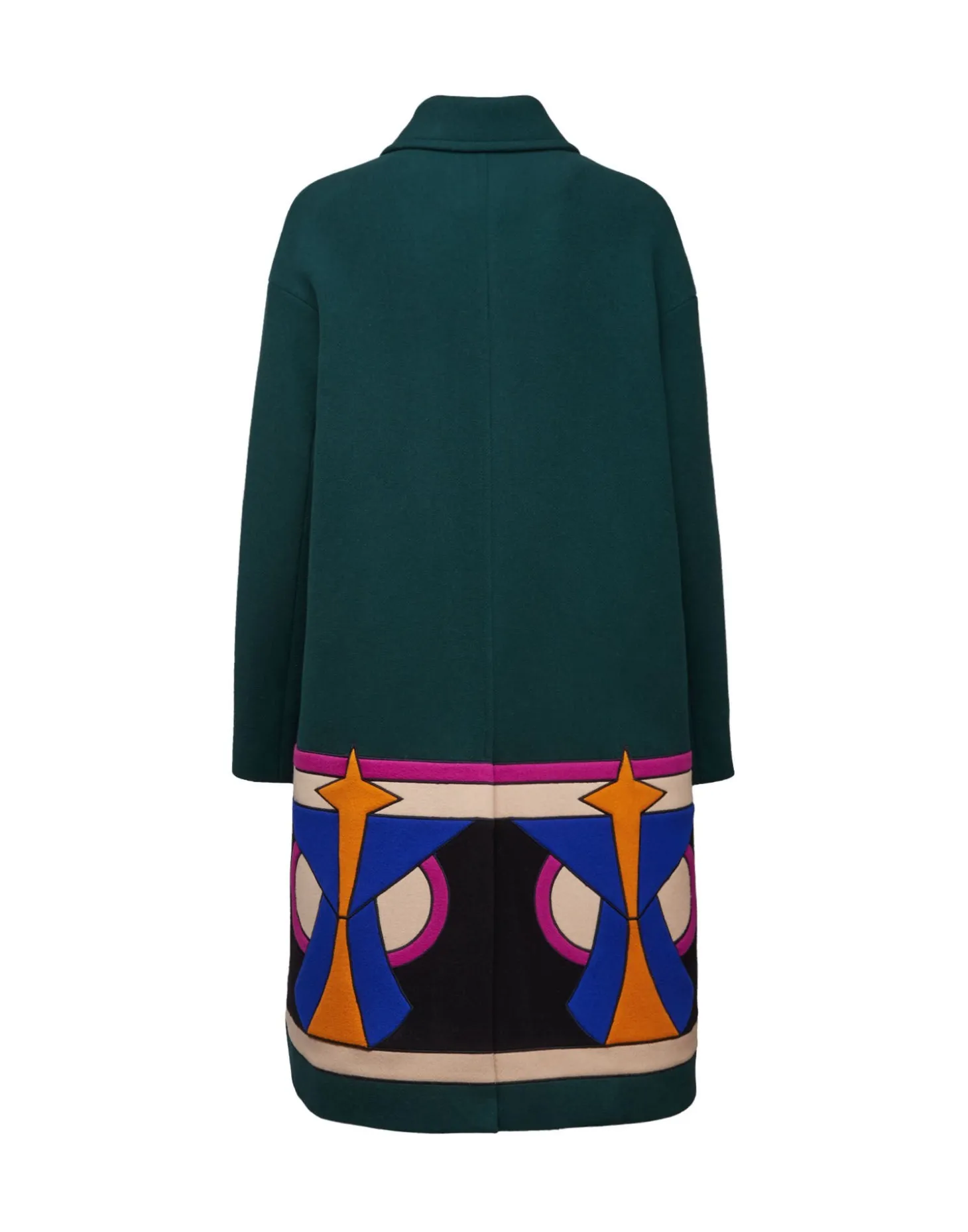 Boxy Coat IntarsiaDark Green in Wool