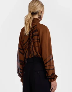 Cerere BlouseBig Blooms Placée Brown in Silk Chiffon