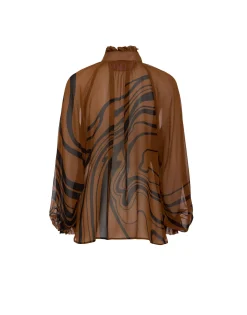 Cerere BlouseBig Blooms Placée Brown in Silk Chiffon