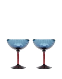 Champagne Coupe Set of 2Blu Fumé in Glass