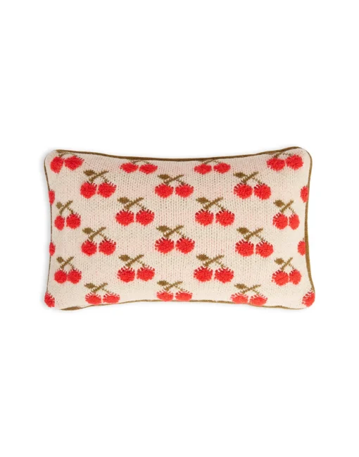Cherry Knitted CushionOff White in Wool