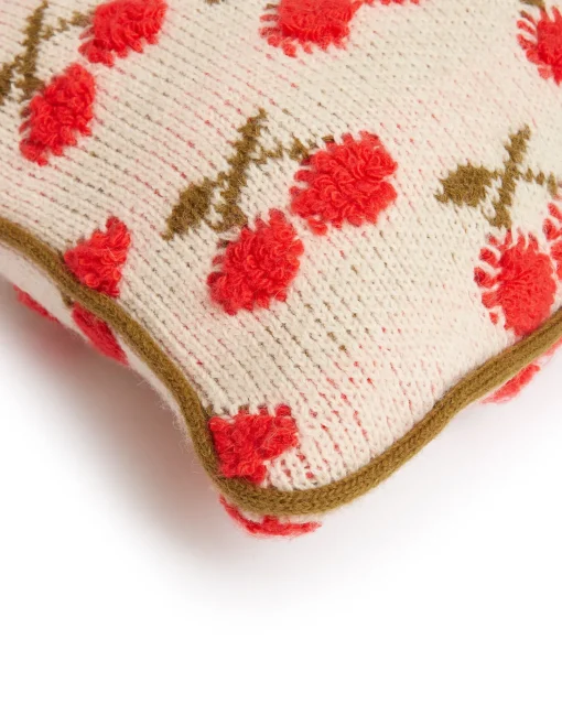 Cherry Knitted CushionOff White in Wool