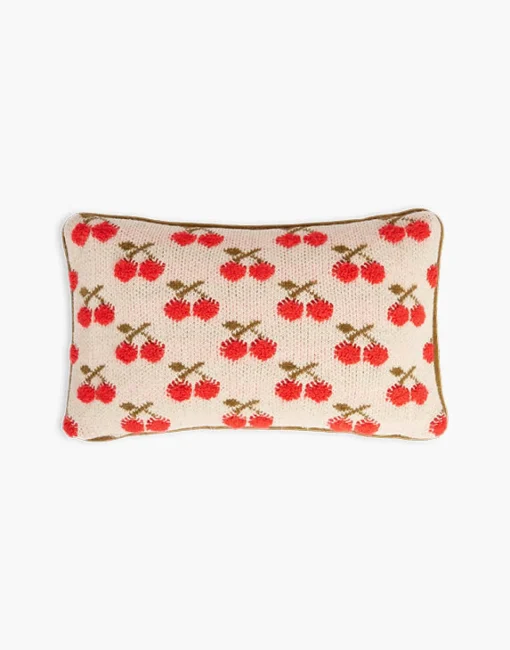 Cherry Knitted CushionOff White in Wool
