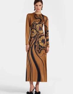Clingy SwingBig Blooms Placée Brown in Stretch Satin