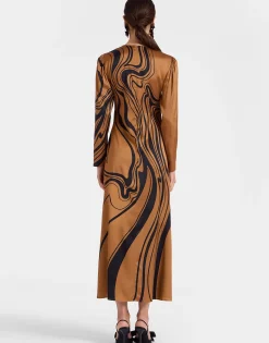 Clingy SwingBig Blooms Placée Brown in Stretch Satin