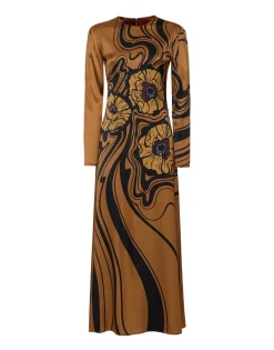 Clingy SwingBig Blooms Placée Brown in Stretch Satin