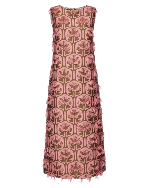 Column DressGrove Kaki/Pink in Jacquard