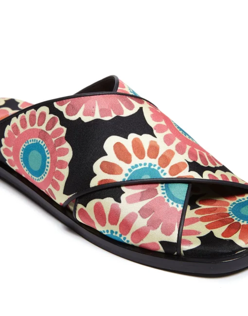 Criss-Cross SandalsCrazy Daisy Black in Twill