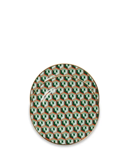 Dessert Plate Set of 2Cubi Verde in Porcelain