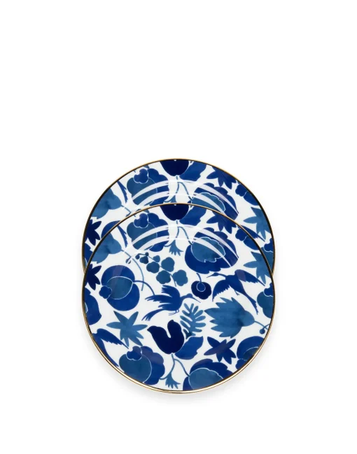 Dessert Plate Set of 2Wildbird Blu/Bianco in Porcelain