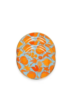 Dessert Plate Set of 2Wildbird Azzurro/Arancio in Porcelain