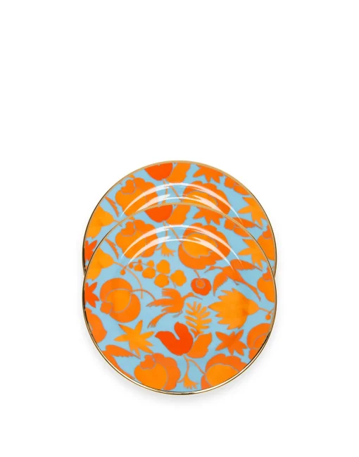 Dessert Plate Set of 2Wildbird Azzurro/Arancio in Porcelain