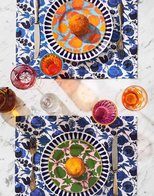 Dessert Plate Set of 2Wildbird Azzurro/Arancio in Porcelain