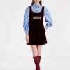 Ella Mini DressSolid Burgundy in Cotton Velvet Embroidered