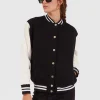 Embroidered Sisterhood Varsity BomberSolid Black in Jersey