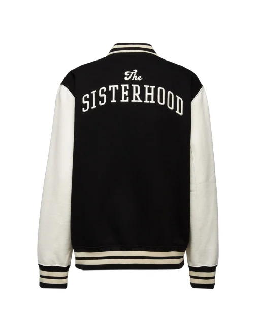 Embroidered Sisterhood Varsity BomberSolid Black in Jersey