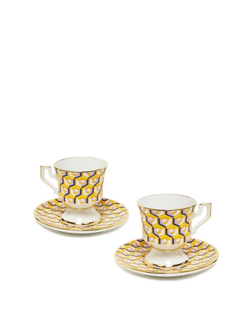 Espresso Cup & Saucer Set of 2Cubi Giallo in Porcelain
