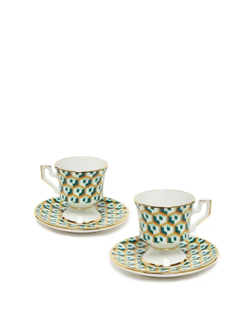 Espresso Cup & Saucer Set of 2Cubi Verde in Porcelain
