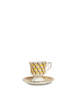 Espresso Cup & Saucer Set of 2Cubi Giallo in Porcelain