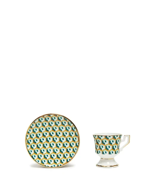 Espresso Cup & Saucer Set of 2Cubi Verde in Porcelain