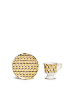 Espresso Cup & Saucer Set of 2Cubi Giallo in Porcelain