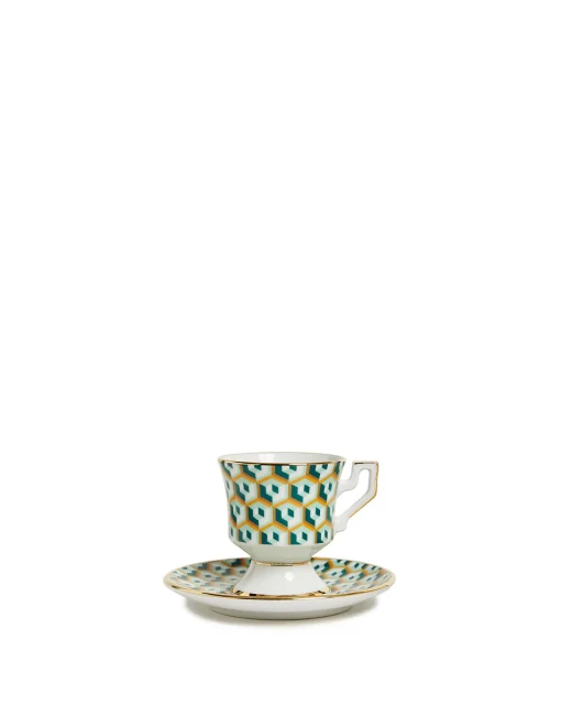 Espresso Cup & Saucer Set of 2Cubi Verde in Porcelain