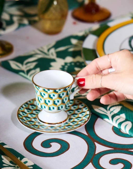 Espresso Cup & Saucer Set of 2Cubi Verde in Porcelain