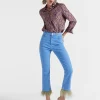 Fancy Crop Jeans (With Feathers)Light Blue in Denim