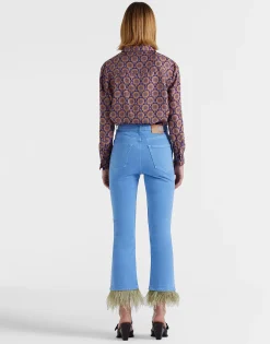 Fancy Crop Jeans (With Feathers)Light Blue in Denim