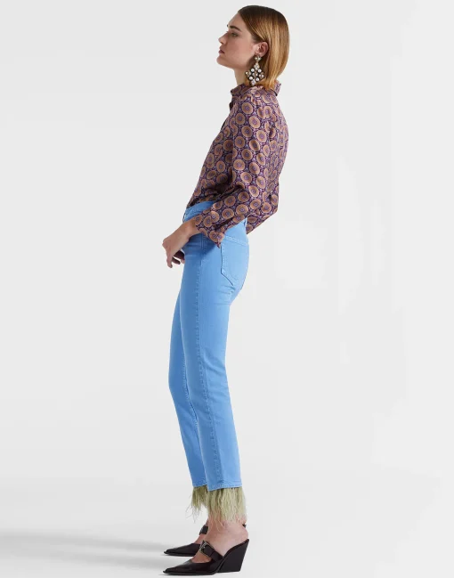 Fancy Crop Jeans (With Feathers)Light Blue in Denim