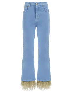 Fancy Crop Jeans (With Feathers)Light Blue in Denim