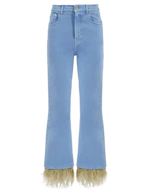 Fancy Crop Jeans (With Feathers)Light Blue in Denim